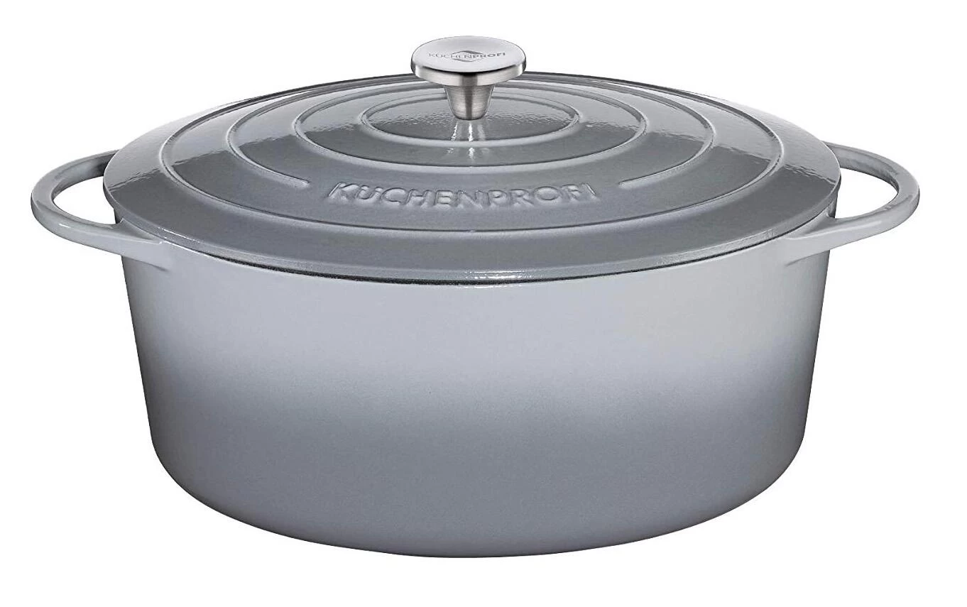 Küchenprofi Bratentopf Oval Aus Gusseisen In Grau